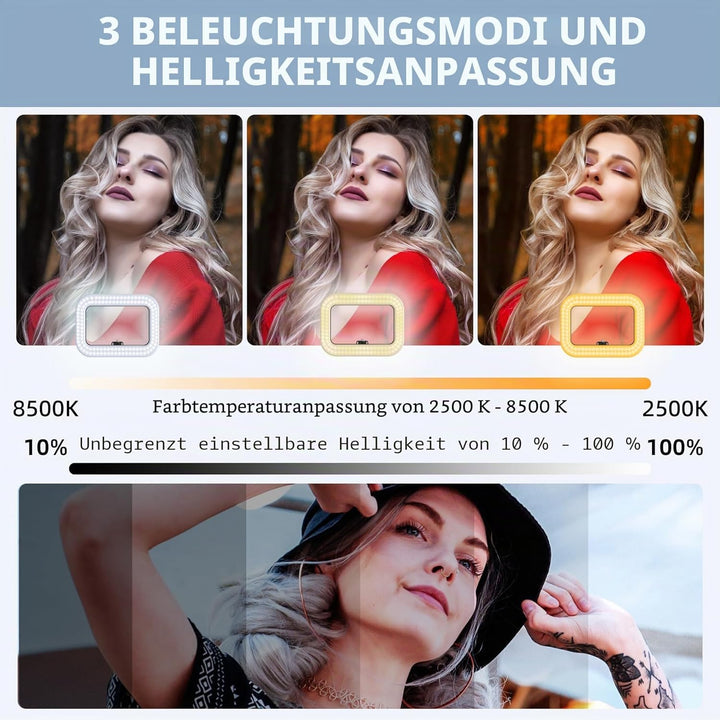 Zeadio Selfie-Ring-Videoleuchte, Smartphone Stabilisierungsgriff mit kraftvoller 20W LED, verstellba
