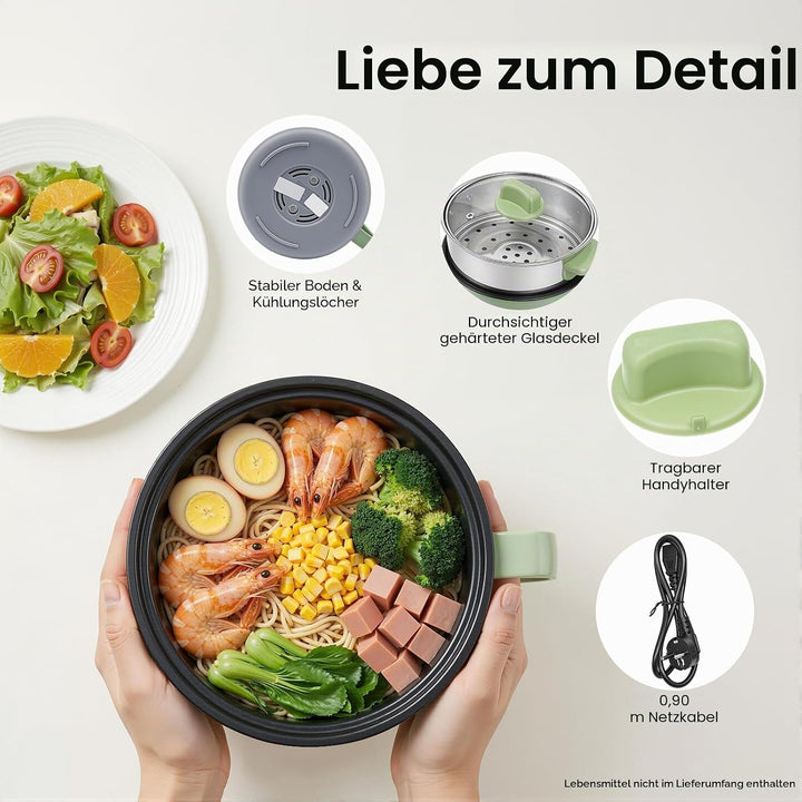 1.7L Elektrische Hot Pot | Mini Multikocher Tragbare Antihaft Topf mit Doppelter Leistungssteuerung,