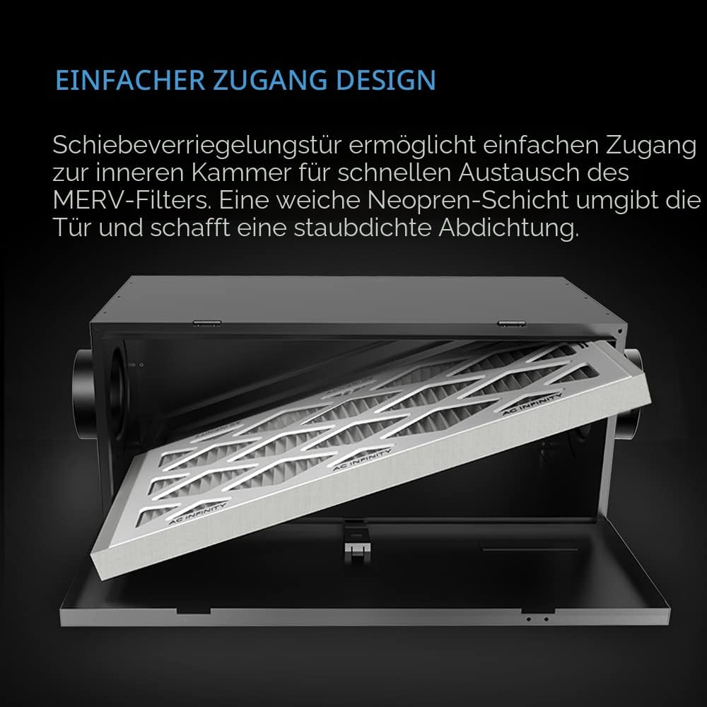 AC Infinity Inline-Filterbox, 200mm, mit hocheffizientem Filter, HVAC-Filter-Set, passend für 200mm