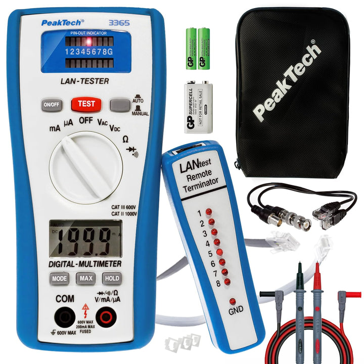 PeakTech 3365 – LAN Tester & Digital Multimeter, Netzwerkprüfgerät, Spannungsprüfer, Handmultimeter,