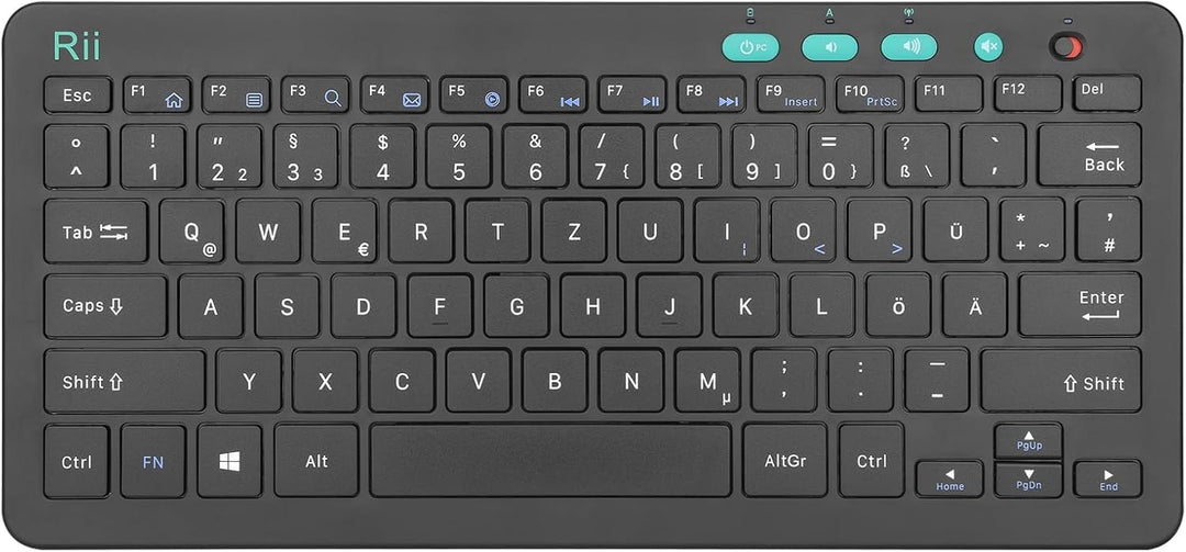 Rii Tastatur Kabellos, 2.4G FunkTastatur für Laptop, PC und Smart TV, Deutsches QWERTZ Layout, Schwa