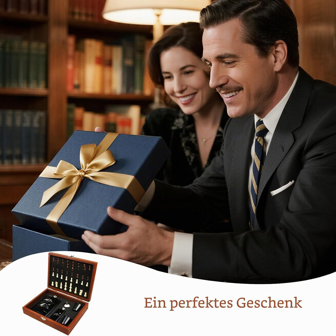 Flachmann Set 260ML mit Schachspiel, Edelstahl Whisky Topf Mini Schnapsflasche Upscale Tragbar Alkoh