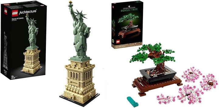 LEGO 21042 Architecture Freiheitsstatue, Modell zum Bauen, New York Souvenir & 10281 Bonsai Baum, Ku