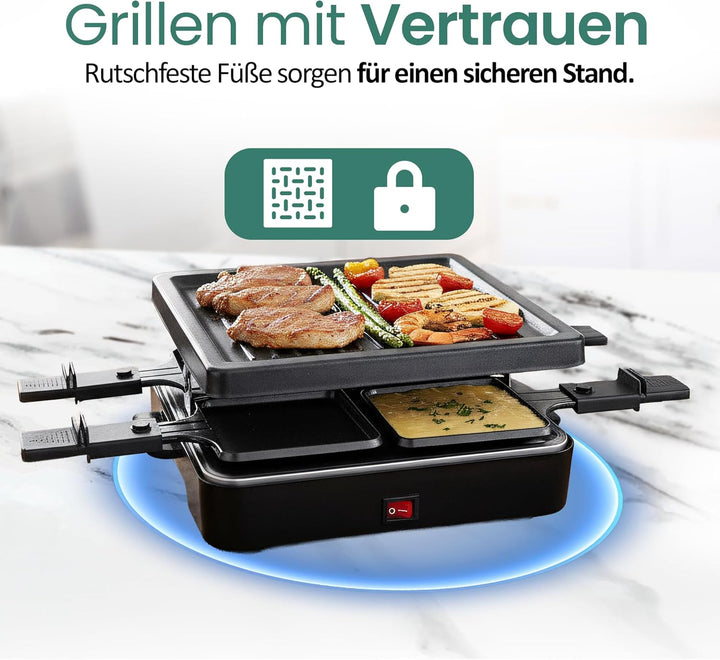 Emerio Raclettegrill,4 Pfannen,Grillplatte antihaft (RG-120656)