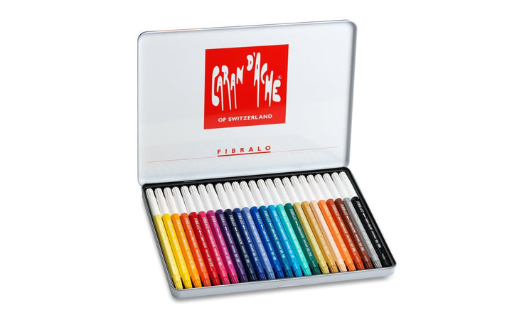 CARAN d'ACHE - FIBRALO Aquarelle Filzstifte in Metallbox - 24 Stück, 19,1 x 1,6 x 25,8 cm mehrfarbig
