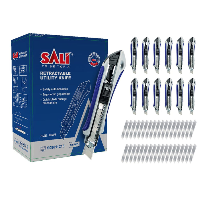 SALI Cuttermesser Set [12 Stück] aus Aluminium für,Allzweckmesser mit Gummigriff,Robuste Teppichmess