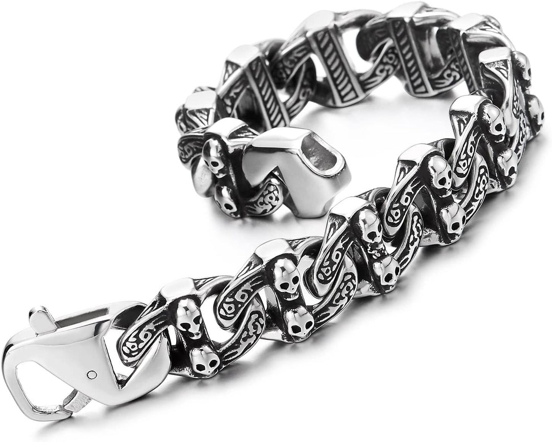 COOLSTEELANDBEYOND Gothic Vintage Anker Marinekette mit Schädeln Edelstahl Armband für Herren Rauhe