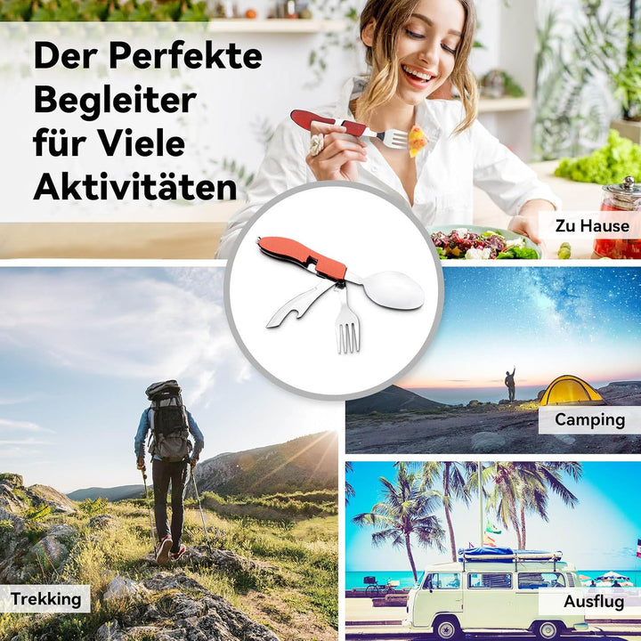 HIKENTURE® Outdoor Campingbesteck Set - Klappbesteck Outdoor Besteck aus Edelstahl mit Gürteltasche