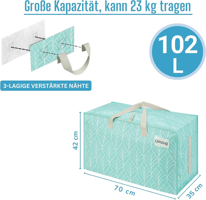 VENO 102 Liter Grosse Aufbewahrungstasche mit Deckel, Strapazierfähige Griffe und Reissverschlüssen