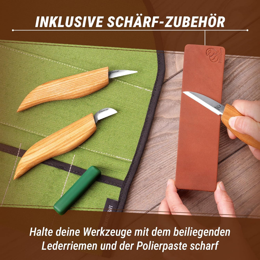 BeaverCraft S15 Holzschnitzset – Schnitzwerkzeugset – Kerbschnitzmesser-Set – Schnitzmesserset Schni