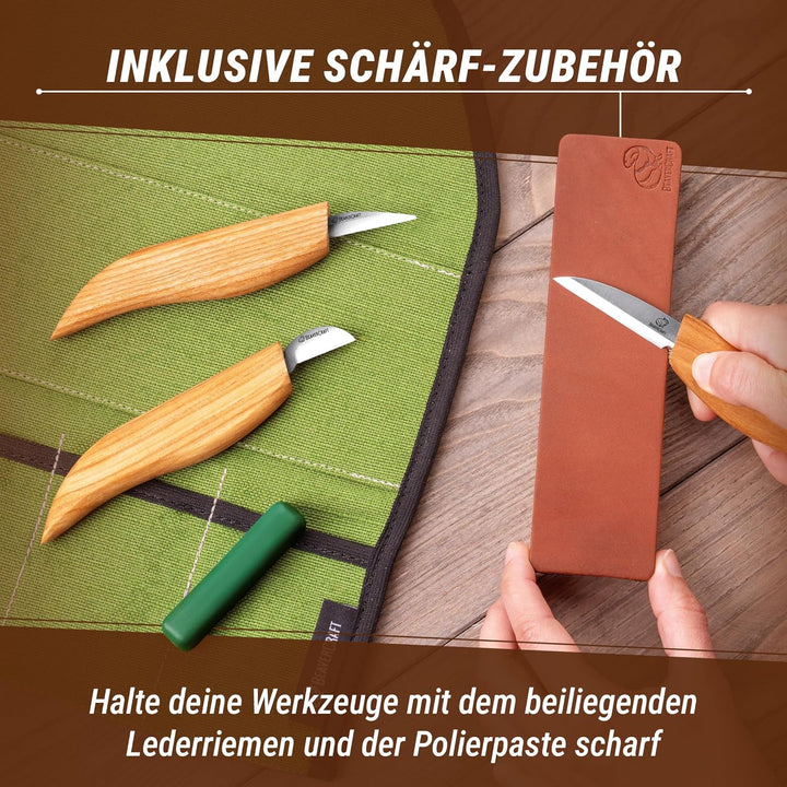 BeaverCraft S15 Holzschnitzset – Schnitzwerkzeugset – Kerbschnitzmesser-Set – Schnitzmesserset Schni