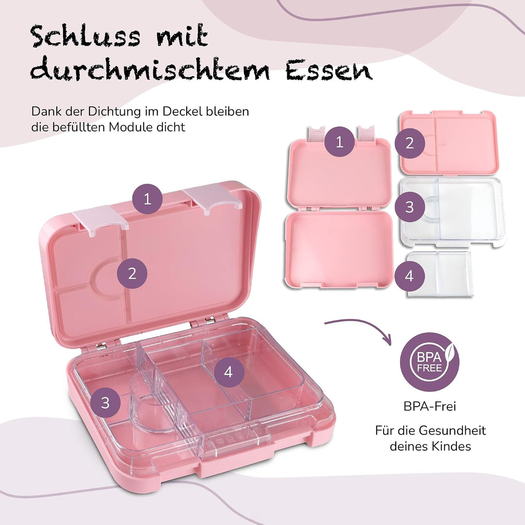 Brotdose Kinder mit Fächern - Bento Box auslaufsicher - robust - BPA Frei Lunchbox - Brotbox für Sch