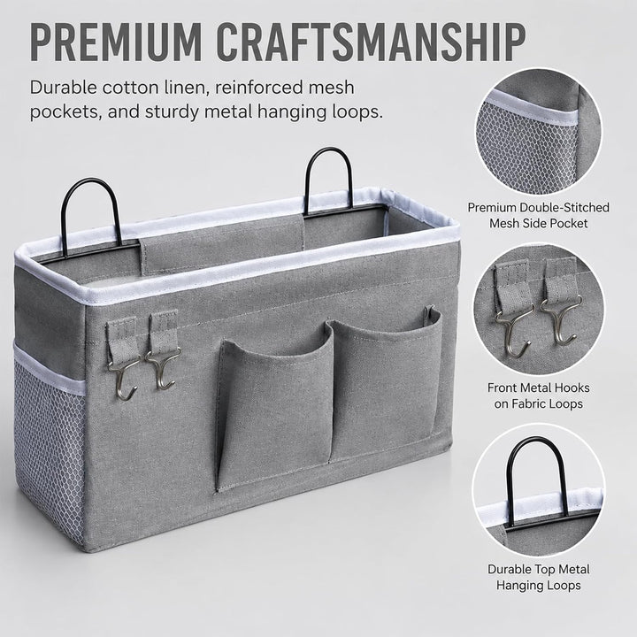 2 Stück Hängende Aufbewahrungskörbe, Stoff Wand Organizer, Aufbewahrungsbox Grau Baumwolle Leinen, K
