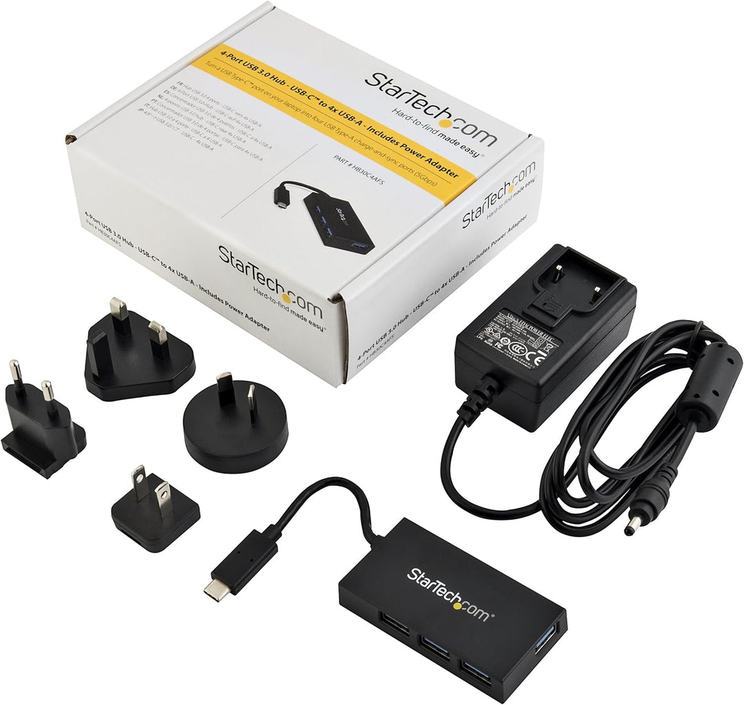 StarTech.com 4 Port USB 3.0 Hub - USB-C zu 4x USB-A - Inklusive Netzteil - Kompakter USB C Hub - USB
