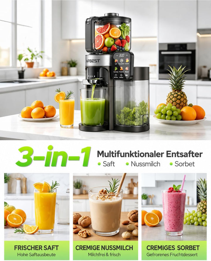 2026 Verbesserter Slow Juicer, Entsafter mit 155 MM Breitem Einfüllschacht und 2,5 L Einfülltrichter