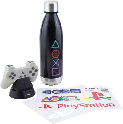 Paladone Playstation Geschenkset mit Symbolen, Licht, Stickern und Flasche, offizielles Lizenzproduk