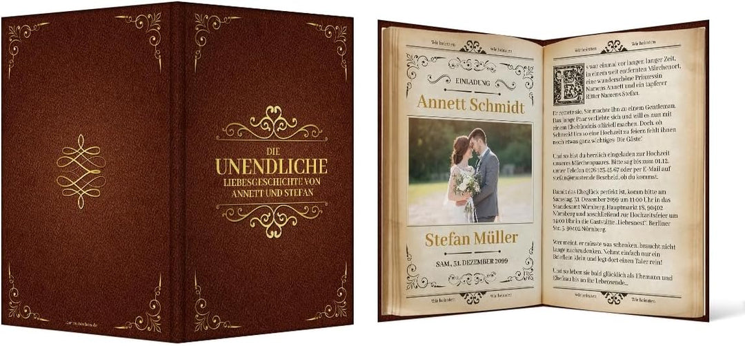 10 x Hochzeitseinladungen Hochzeit Einladungskarten individuell - Märchenbuch Liebesgeschichte
