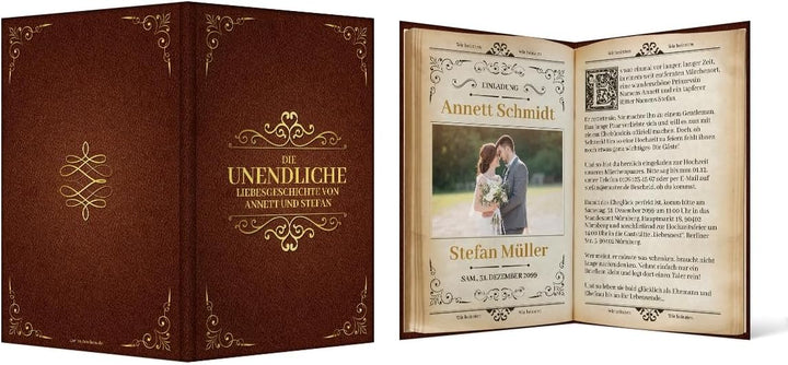 10 x Hochzeitseinladungen Hochzeit Einladungskarten individuell - Märchenbuch Liebesgeschichte