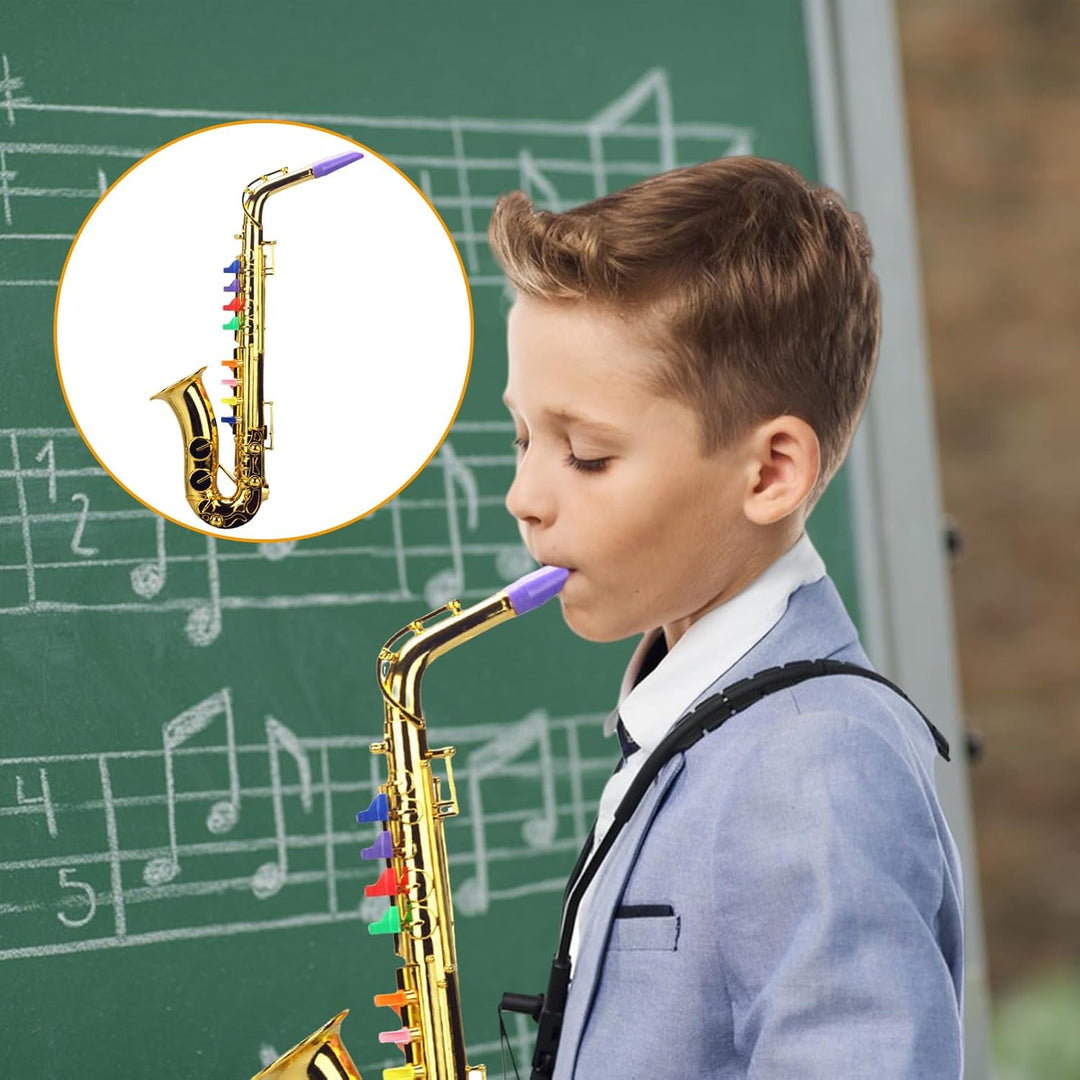 Spielzeug-Saxophon – 13 x 36 cm, goldenes Kinder-Trompetenspielzeug, fördert die Kreativität | ABS-M