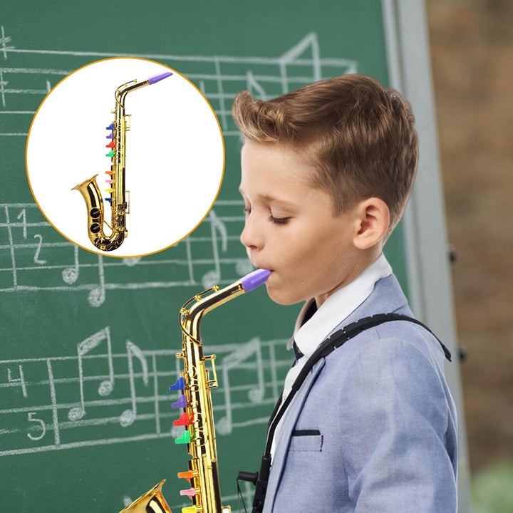 Spielzeug-Saxophon – 13 x 36 cm, goldenes Kinder-Trompetenspielzeug, fördert die Kreativität | ABS-M