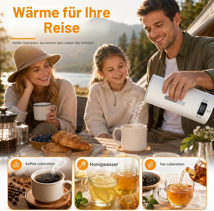 Idota Reisewasserkocher Klein, 400ml Reise wasserkocher mit 4 Temperaturstufen, Mini Reisewasserkoch