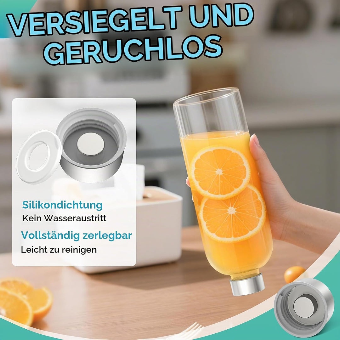 6er Set Glas Trinkflaschen 1000ml aus Borosilikatglas Wasserflaschen mit Edelstahldeckel &amp; Reinigung
