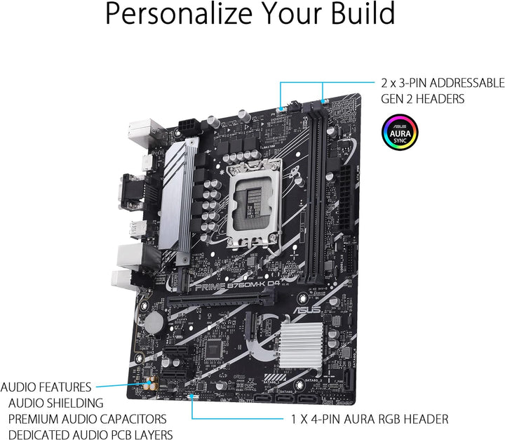 ASUS PRIME B760M-K D4 Gaming Mainboard Sockel Intel LGA 1700 (Intel B760, mATX, DDR4 Speicher, 2x PC