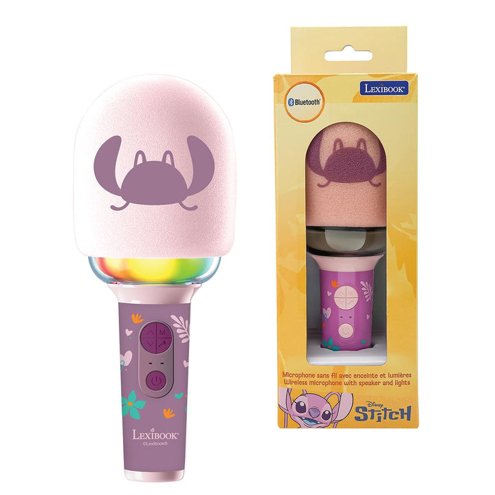 Lexibook, Disney Stitch Angel, Karaoke-Mikrofon Angel – Mikrofon mit Sound- und Lichteffekten, Pink,