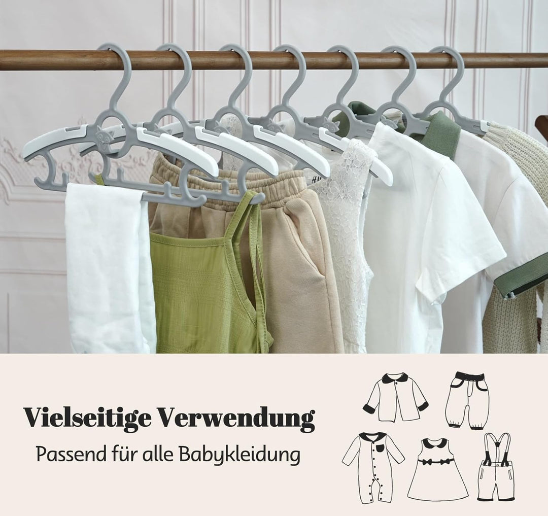 Mitwachsende Kleiderbügel Kinder, 24 Stück Ausziehbare Babykleiderbügel Platzsparend mit Stapelbaren