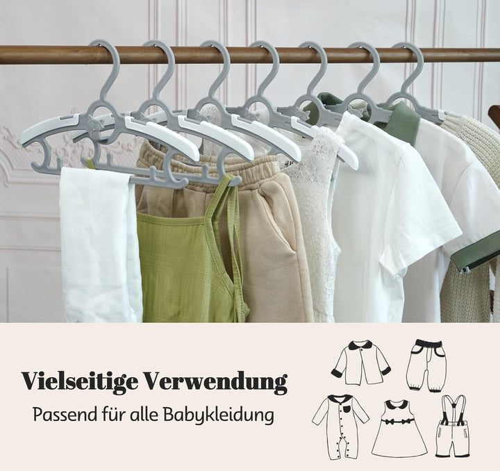 Mitwachsende Kleiderbügel Kinder, 24 Stück Ausziehbare Babykleiderbügel Platzsparend mit Stapelbaren