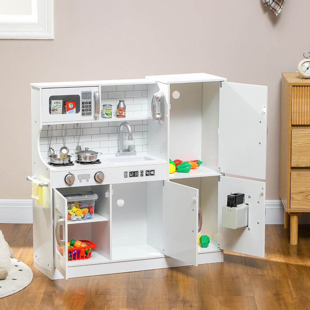 AIYAPLAY Kinderküche Spielküche mit Spielzeug Telefon, Kreidetafel, Mikrowelle, Herd, Spüle, Puppenk