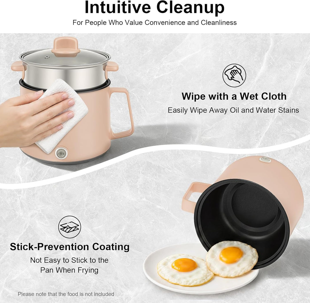 Hot Pot Elektrisch Mit Dampfgarer Elektrischer Topf 1.7L Hotpot Antihaft Mini Elektropfanne,Mit Deck
