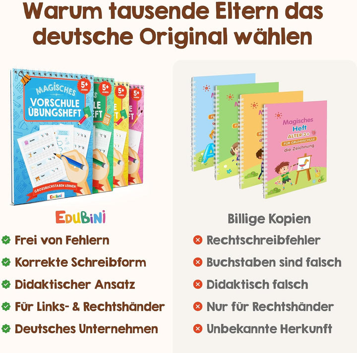 Edubini Magische Vorschule Übungshefte ab 5 Jahren für Junge &amp; Mädchen - [Heft + Stift] - Wiederverw