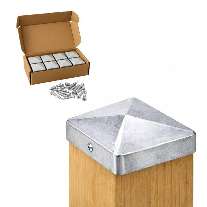FeNau 10er Set Pfostenkappe 7x7 cm verzinkt - Pyramide Holzzaun Abdeckung inkl. 20 Schrauben Stahl,