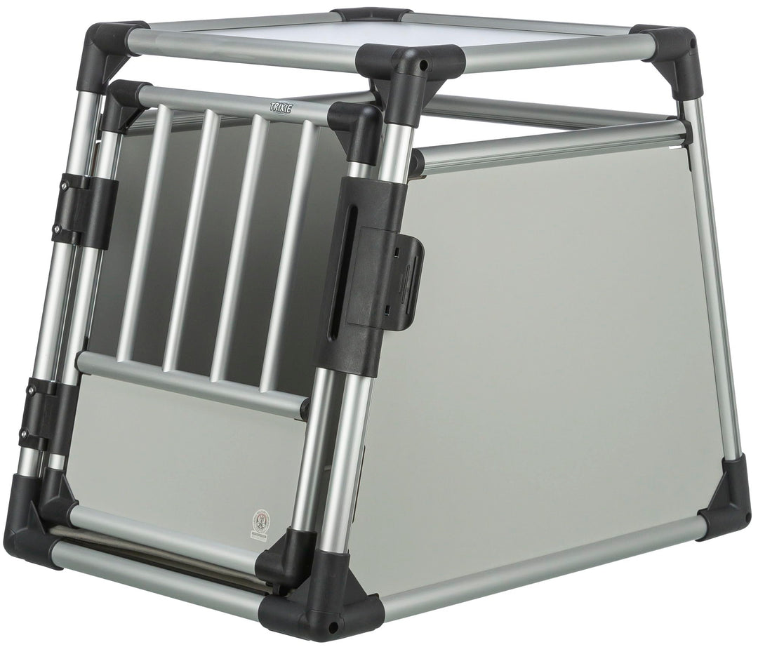TRIXIE Hunde-Transportbox, Aluminium, M: 55 × 62 × 78 cm, hellgrau/silber, mit Klettleiste am Boden,