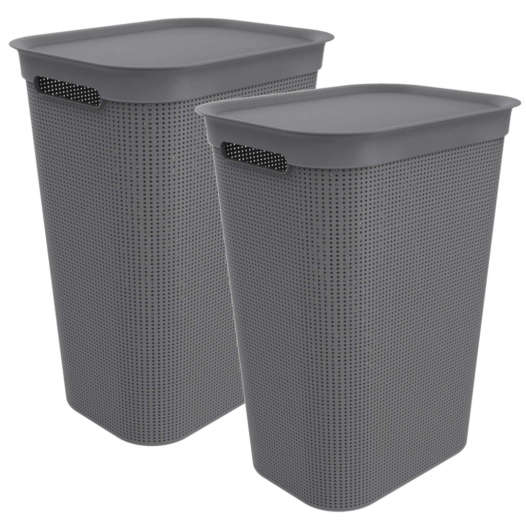 2er-Set Wäschesammler 50l mit Deckel und 2 Griffen Anthrazit, Anthrazit