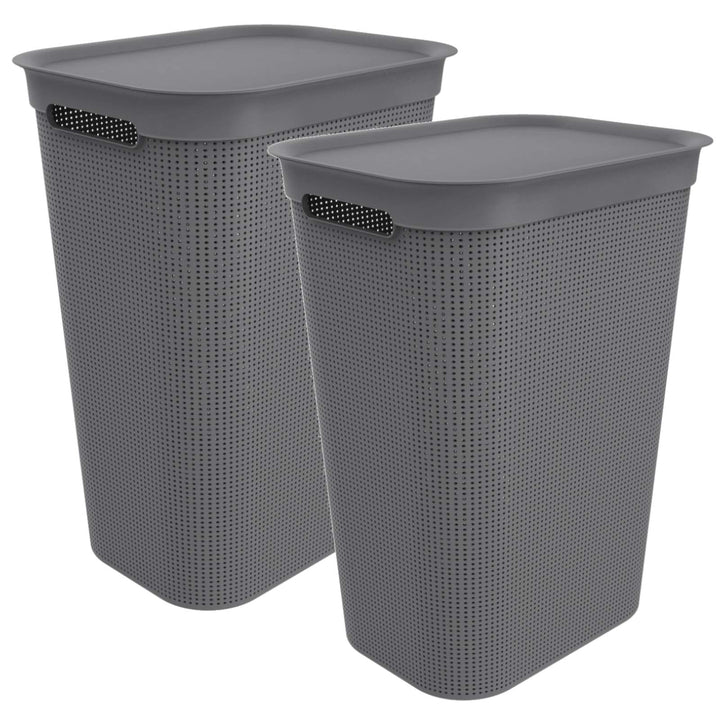 2er-Set Wäschesammler 50l mit Deckel und 2 Griffen Anthrazit, Anthrazit