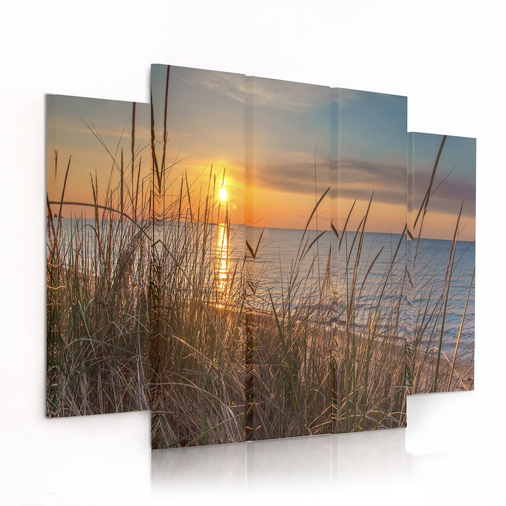 Feeby Frames, Leinwandbild Bilder Wand Bild - 5 Teile - Wandbilder Kunstdruck (Sonnenuntergang, GELB