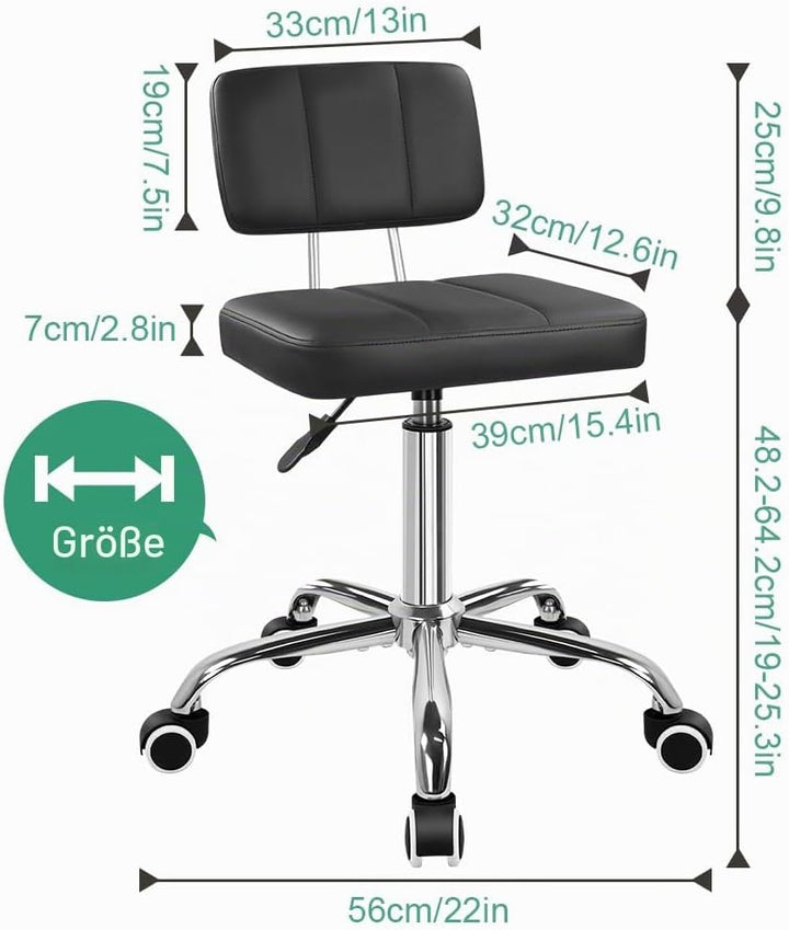 FURWOO Minimalistischer quadratischer Bürostuhl mit Rückenlehne 360-Grad-Drehhocker mit Rollen höhen