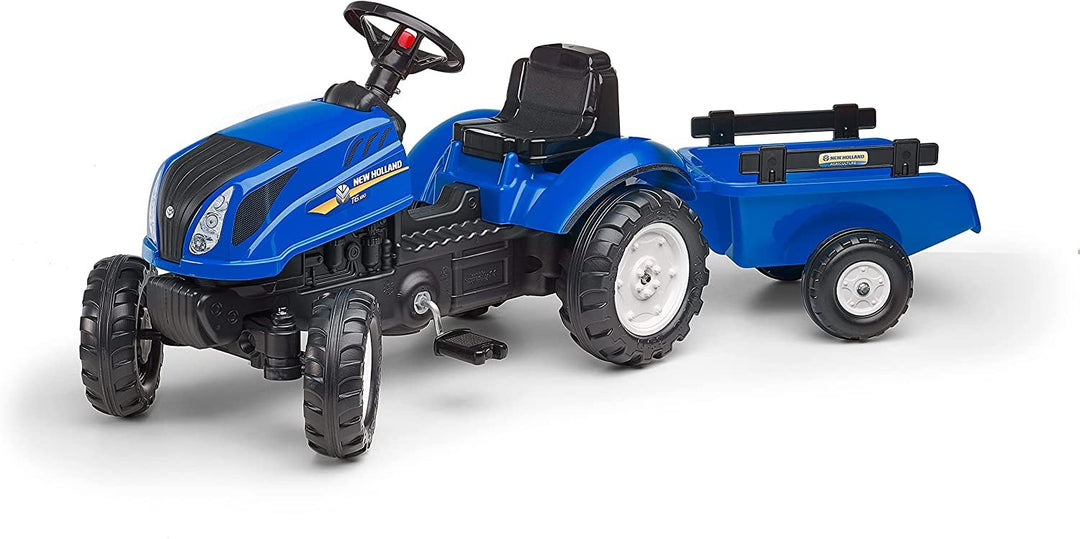 Falk Tractor de New Holland Leaf Traktor mit Pedalen Anhänger – ab 2 Jahren Motorhaube zum Öffnen –