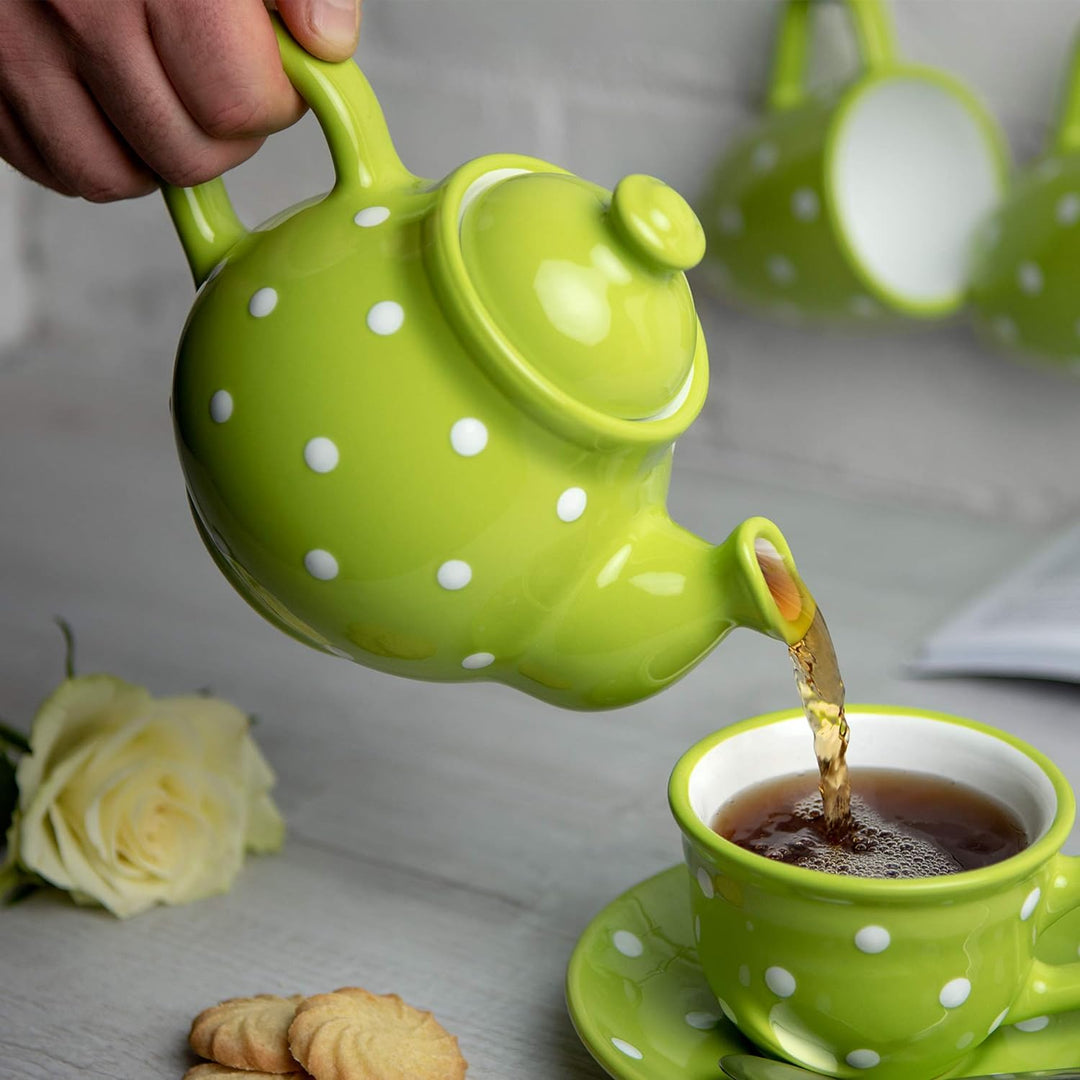 City to Cottage® - Teekanne Kaffeekanne für 2 Tassen | Grün und Weiss | Polka Dots | Handgemacht | T