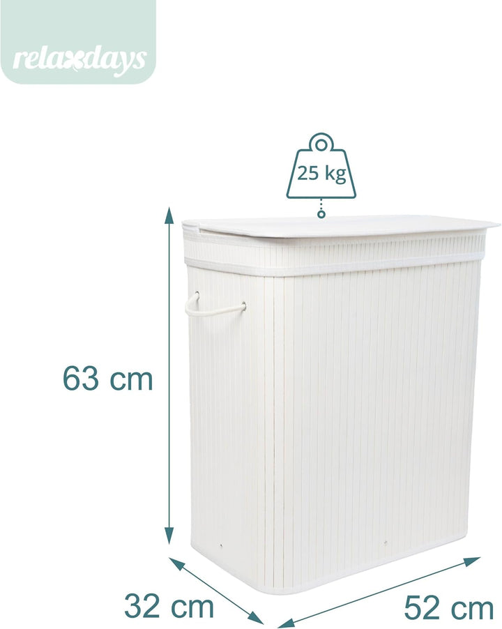 Relaxdays Wäschekorb mit Deckel, Bambus, 100 l, 2 Innenfächer, HxBxT: 63 x 52 x 32 cm, Badezimmer Wä