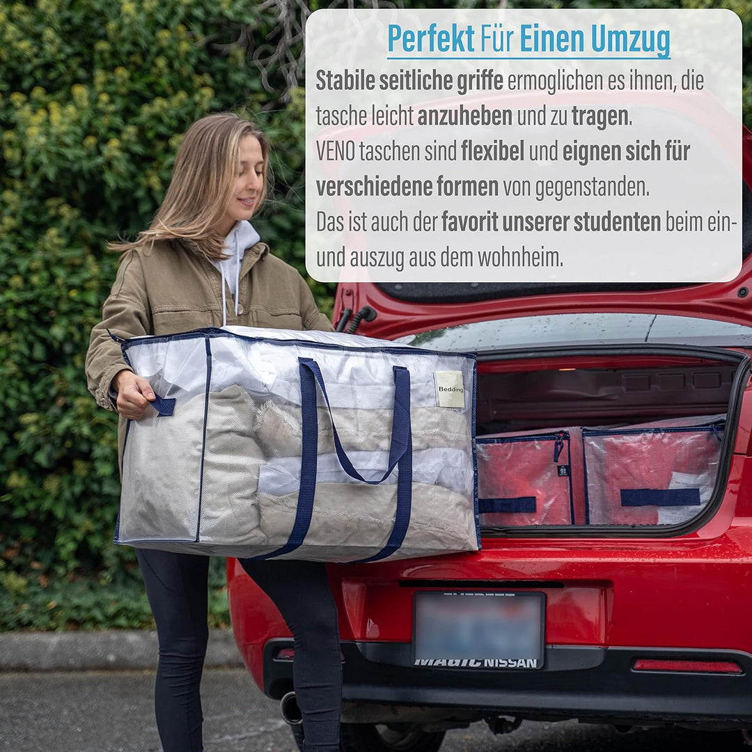 VENO 2-er Pack extra grosse Reisetaschen mit Reissverschlüssen, strapazierfähig, Umzugsbox-Alternati