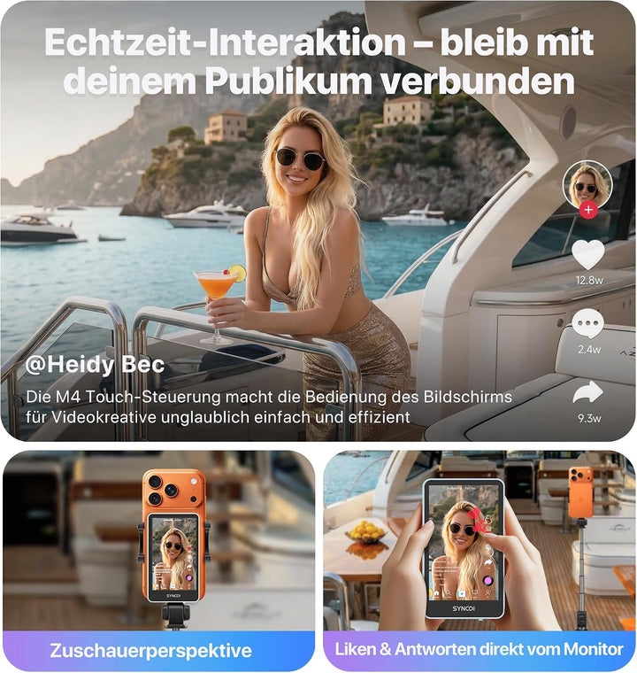 SYNCO XView Handy Selfie Monitor mit Touchscreen für iPhone 7-17 & Samsung, Magnetischer Smartphone