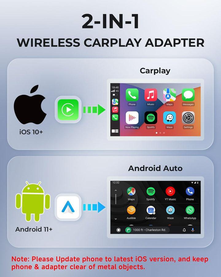 AuroraLink Wireless Carplay & Android Auto Wireless Adapter 2 in 1 Fast & Stabiler Carplay Wireless