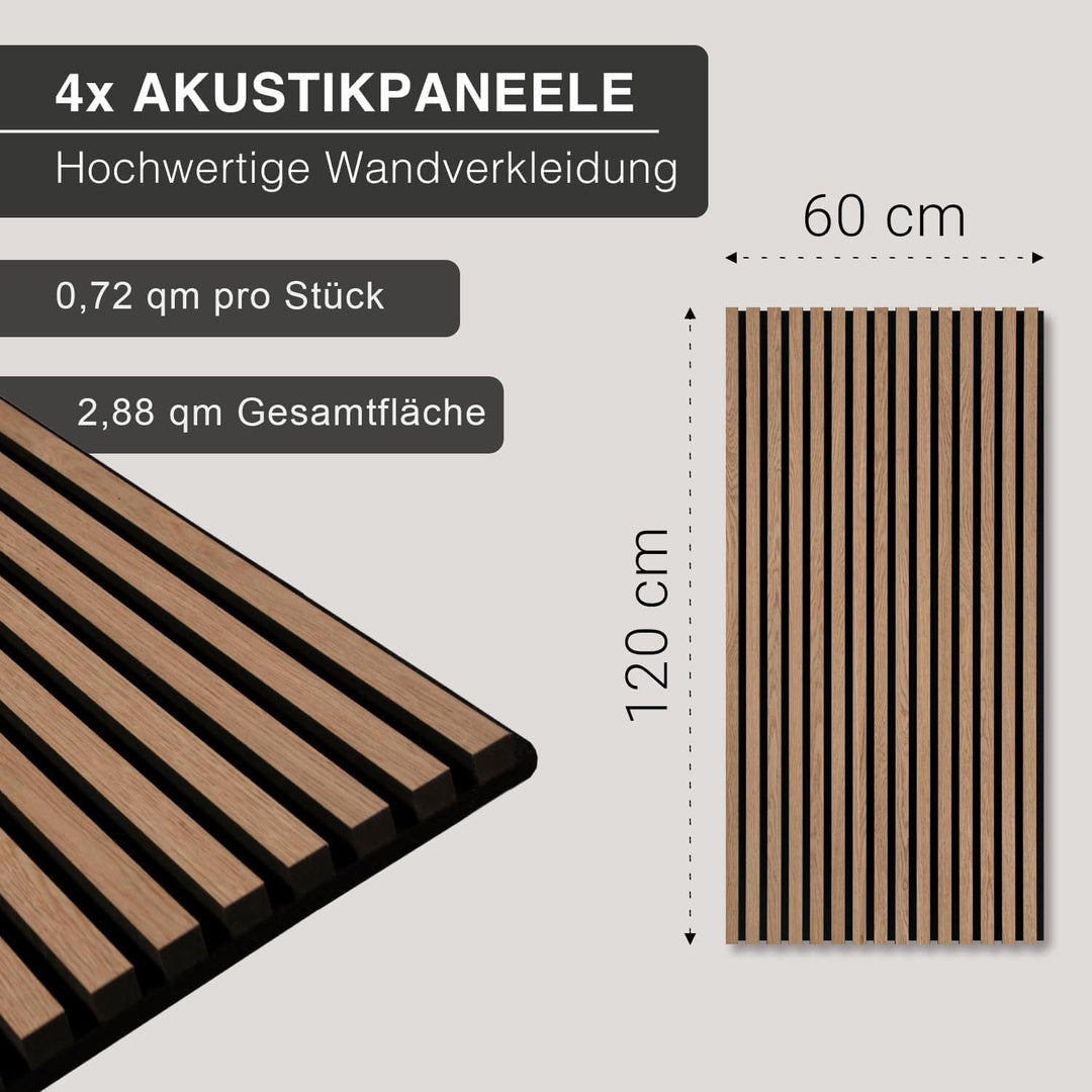 4er Set Akustikpaneele Holz 120x60 cm – extra dick 2,1 cm I Holzpaneele mit Echtholz-Furnier für aku