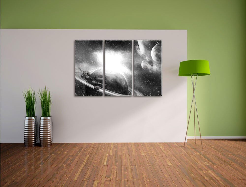 Pixxprint Planeten und Meteoriten als Leinwandbild 3 teilig/Grösse: 3 Teilig (120x80) / Wandbild/Kun