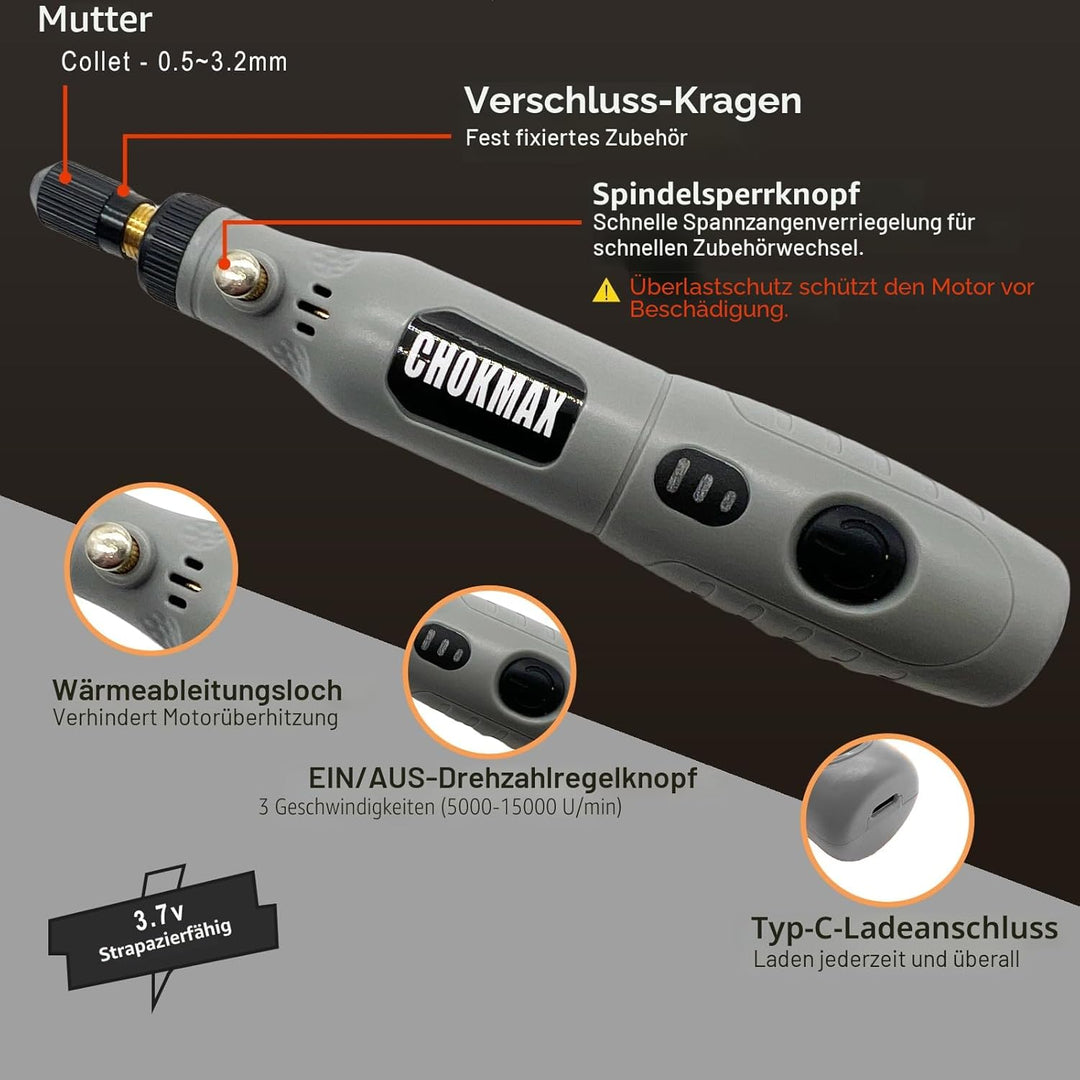 Akku Multifunktionswerkzeug, 3-Gang-Schleifer-Kit mit 72 Zubehörteilen, Typ-C-Ladekunsthandwerkswerk