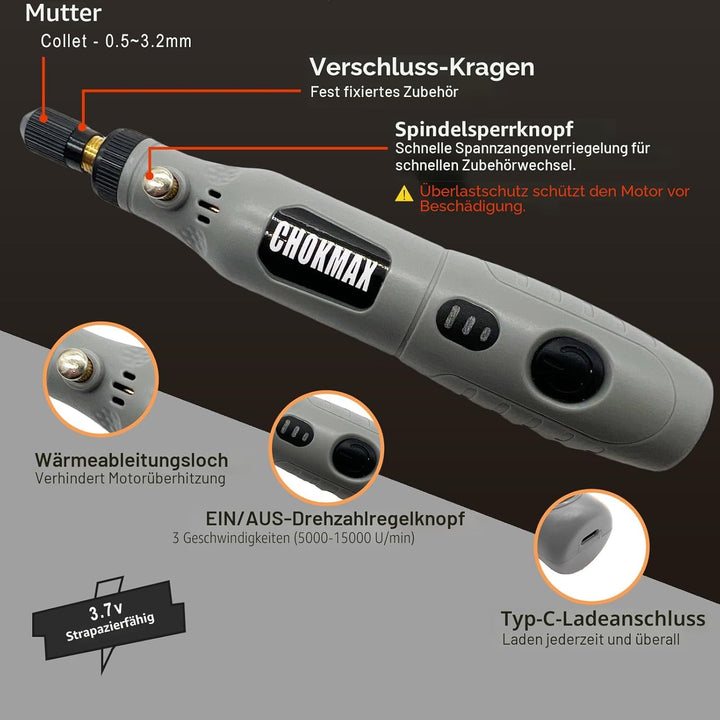 Akku Multifunktionswerkzeug, 3-Gang-Schleifer-Kit mit 72 Zubehörteilen, Typ-C-Ladekunsthandwerkswerk