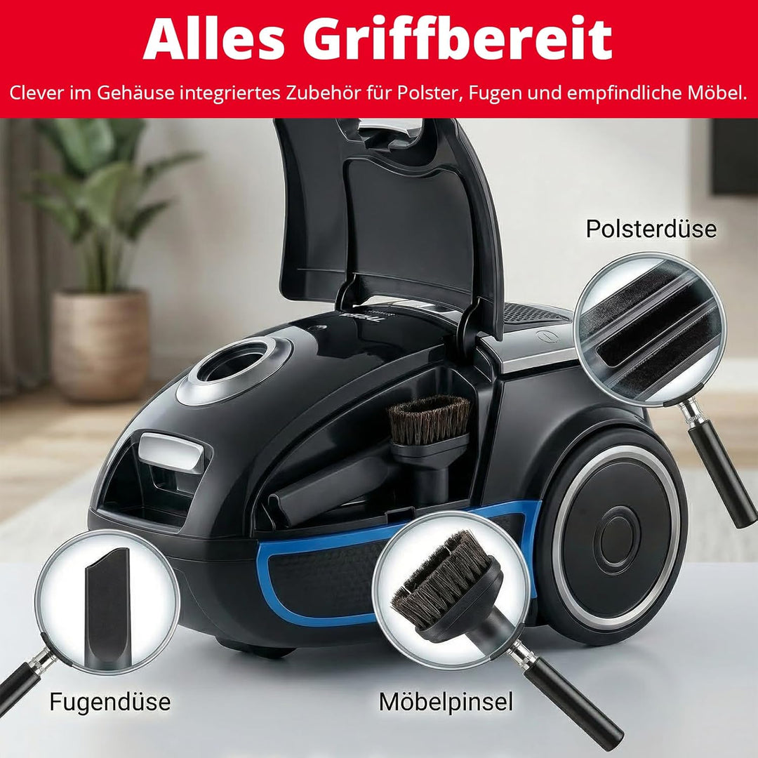 Trisa Staubsauger mit Beutel - 7m Kabel, 11m Aktionsradius, HEPA-Filter & Teleskoprohr - Vacuum Clea